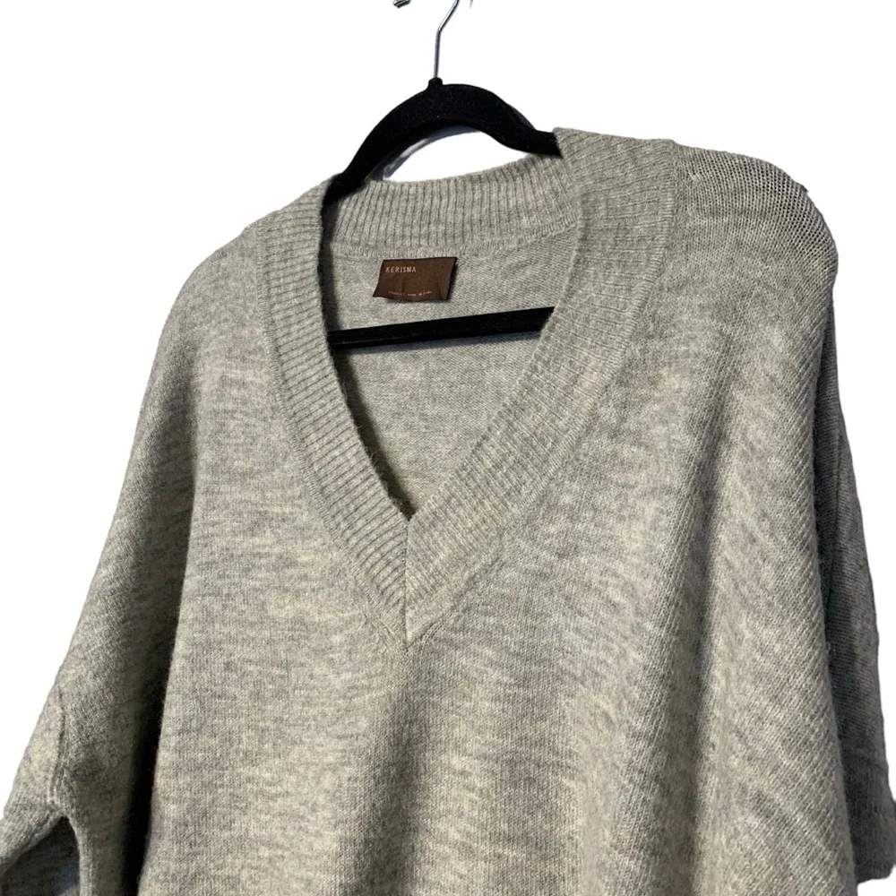 Kerisma Oversized Slouchy V-Neck Sweater Gray Knit Pullover Women's M/L